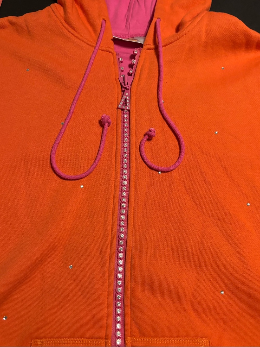 Quacker Factory 2X Orange Pink Rhinestone Zip Hoodie Jacket NWOT - Picture 4 of 7